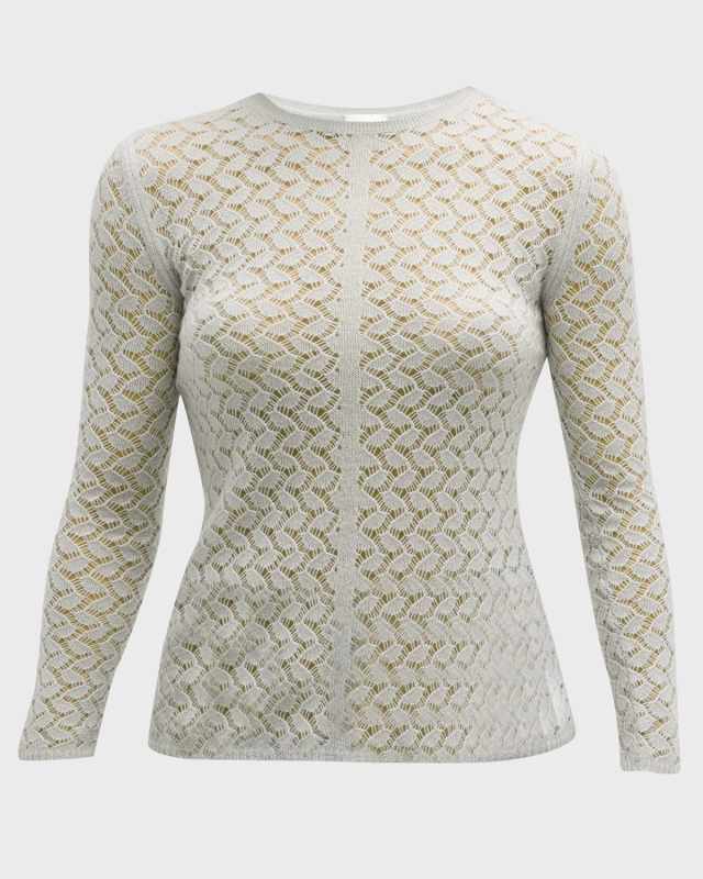 Open-Stitch Crewneck Cashmere Sweat